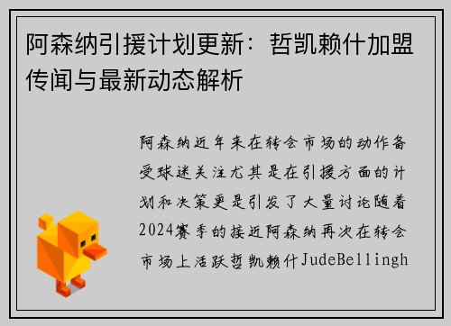 阿森纳引援计划更新：哲凯赖什加盟传闻与最新动态解析